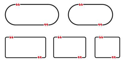 Quote box, quote frame with red quote marks. Collecion of frames. vector