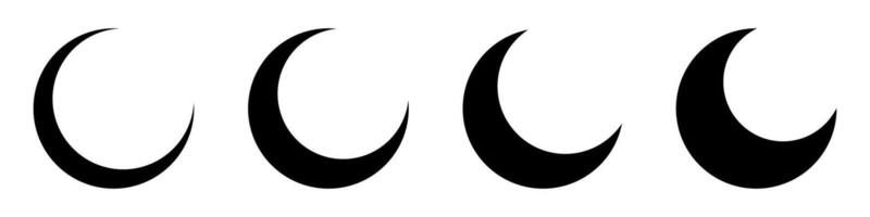 Moon icon set. Moon phase symbol. Crescent icon in glyph. Crescent icon set. Lunar symbol in black. Moon silhouette. vector