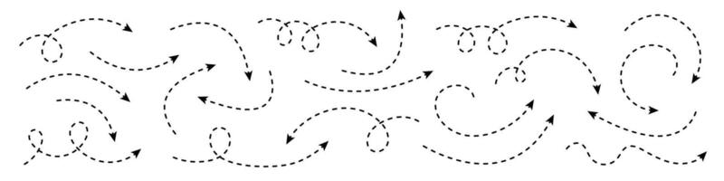 Collection of dashed curved arrows. vector