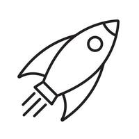 Rocket line icon. Cartoon flying rocket line symbol. vector