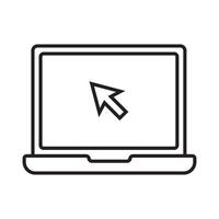 Laptop with cursor on screen line icon. vector