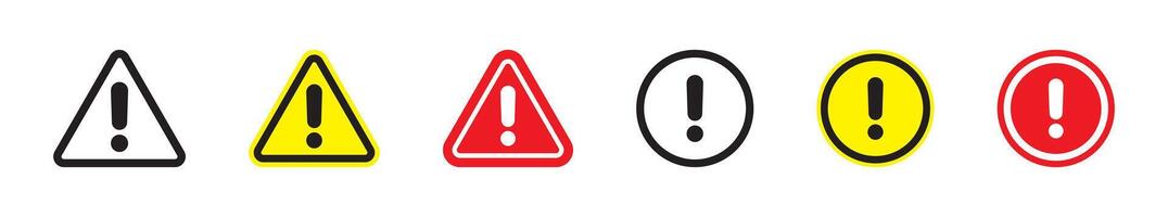 Alert icon. Warning sign and symbol. Exclamation mark in triangle and circle. vector