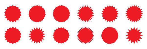 Set of red starburst, sunburst badges. Design elements - best for sale sticker, quality mark, price tag. vector
