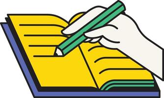 Flat Writing Icon, Hand with Pencil and Notebook vector