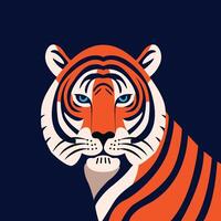 Stylized tiger portrait in bold design with sharp shapes and vibrant colors on dark background vector