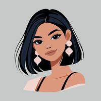 Modern portrait of a stylish woman with short dark hair, bold earrings, and confident expression. Perfect for avatars, branding, and editorial use vector