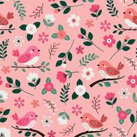 Playful seamless pattern with minimal colorful birds and botanical elements. Perfect for kids' designs, textiles, packaging, and cheerful decor vector