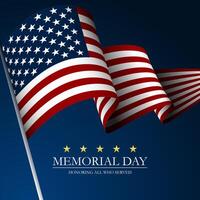 Memorial day background with waving US flag design and Honoring all who served text vector