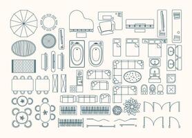 Editable floor plan elements in stroke style for design projects. Customizable for use in architecture, interiors, and more vector
