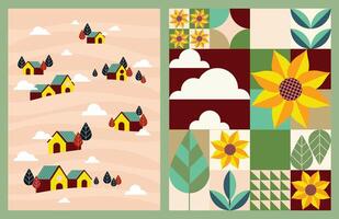 Landscape poster set featuring nature and residential elements, perfect for adding a harmonious balance of natural beauty and home style in design projects vector