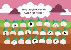 Printable worksheet for kids to complete the alphabet from a to z fun educational activity to practice letter sequence improve writing skills and support early literacy learning vector