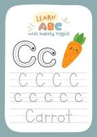 Healthy vegetable tracing worksheet to help kids learn about veggies while practicing handwriting skills in a fun and creative educational way vector