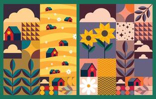 Landscape poster set combining nature and home elements, ideal for enhancing designs with a balanced blend of natural beauty and residential style in creative projects vector