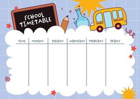 Fun and educational printable school timetable for children to manage daily routines and prepare for the school season using a colorful and engaging schedule template vector