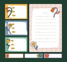 Fun and colorful journaling element collection including notes labels and stickers designed for scrapbooking planner use and creative stationery decorations vector