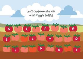Printable worksheet for kids to complete the alphabet from a to z fun educational activity to practice letter sequence improve writing skills, support early literacy learning vector
