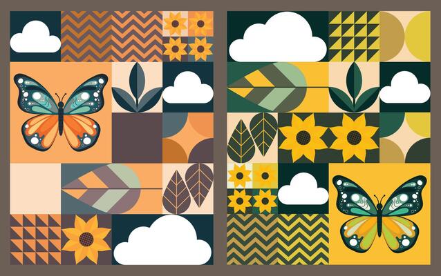 Set of landscape posters featuring nature and home elements, perfect for design projects that highlight the harmony between natural beauty and residential style