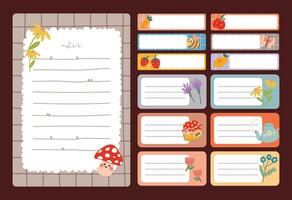 Fun and colorful journaling set including notes, stickers, and labels ideal for scrapbooking, planner decoration, and creative stationery projects vector