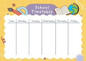 Printable school time table layout for kids to organize daily schedules and get ready for back to school season with a fun and functional template that supports learning and time management vector