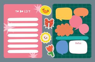 colorful kawaii themed journaling set featuring soft colored notes, stickers, and labels ideal for planners, scrapbooks, school projects, and creative decoration projects vector
