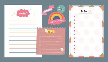 Pastel kawaii journaling set with soft colored notes, stickers, and labels ideal for scrapbooking, planners, school projects, and fun creative decorations vector