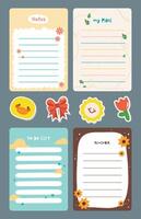 Cute pastel journaling set with kawaii notes, stickers, and labels in soft colors, perfect for planners, scrapbooks, school projects, and DIY decorative crafts vector