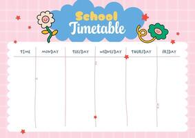 Back to school themed printable time table for kids to help manage their school days and routines using a cheerful and easy to use layout that supports planning skills vector