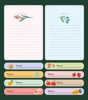 Cute journaling elements set with colorful stickers, notes, and labels perfect for scrapbooking, planner decoration, and fulfilling creative stationery and craft needs vector