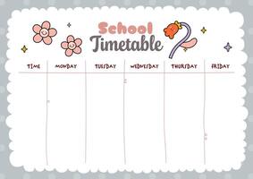 Printable school time table layout designed for kids to organize daily schedules and prepare for back to school season with a fun and functional learning template vector