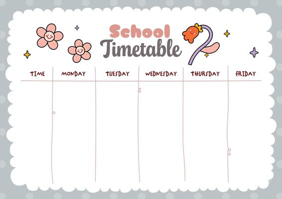 Printable school time table layout designed for kids to organize daily schedules and prepare for back to school season with a fun and functional learning template