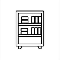 a simple line drawing of a bookshelf with books on two shelves. vector