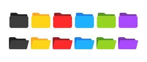 Flat design folder icons set and colorful open folder icons vector