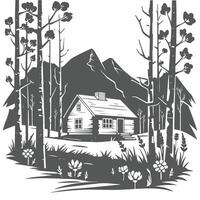 Rustic Cabin in the Mountains hand-drawn. vector