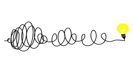 Creative bulb on doodle style. the concept of transition from complicated to simple with yellow bulb lamp Symbol of idea, innovation, creativity vector