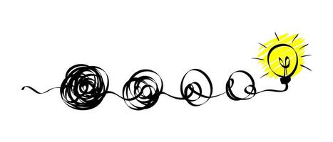 Creative bulb on doodle style. the concept of transition from complicated to simple with yellow bulb lamp. Symbol of idea, innovation, creativity vector