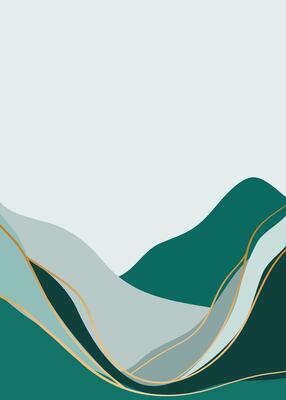 Abstract Mountain landscape background with line art, mountains, sea and ocean wave. creative minimalist modern art print. use for print art, poster, cover.