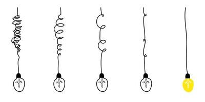 Doodle lightbulbs idea icon. simplifying the complex, confusion clarity or path. idea concept with lightbulbs vector