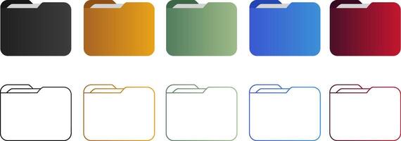 Set of colorful folder icons with flat and outline style on white background vector
