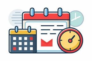 Icon of a calendar and clock, symbolizing important dates, time appointments, and reminders. Perfect for agenda planning, deadlines, and time management themes. Simple illustration. vector