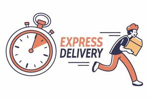 Express delivery illustration featuring a stopwatch, symbolizing fast and urgent shipping services. Perfect for apps and websites offering quick, 24 7 delivery and fast distribution services. vector