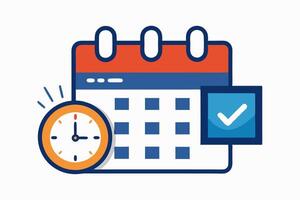 Calendar icon with clock. Icon notice message with clock, agenda symbol with selected important day. Time appointment, reminder date concept, time management. Calendar deadline. Business concept vector