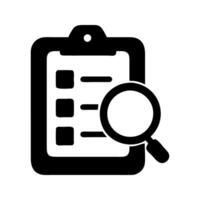 Clipboard checklist magnifying task icon. Clipboard with magnifying glass managing task review. vector