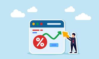 Businessman Pointing Cursor at Line Chart on App Interface with Percent Sign Illustration of Business Profit and Revenue Growth vector