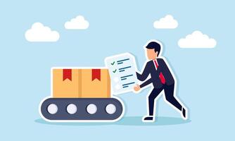 Businessman Holding Document with Checklist Beside Package Box Illustration of Logistics Package Distribution List vector