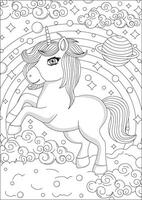 Fantasy Unicorn Coloring And rainbow Coloring Page vector