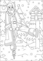 Santa Delivering Gifts Christmas Coloring Page vector