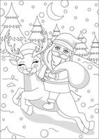 Grayscale Christmas Santa Coloring Pages Printable vector