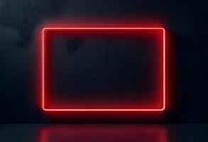 Neon square frame on black background photo