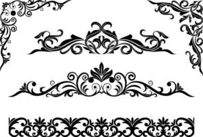 Classical hand-draw decorative lace calligraphy scrollwork separator, border and corner design elements for invitation card and decoration vector