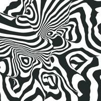 Black and white 3d line distortion illusion design. Geometric stripped pattern. Modern swirl curve cover. Monochrome background vector
